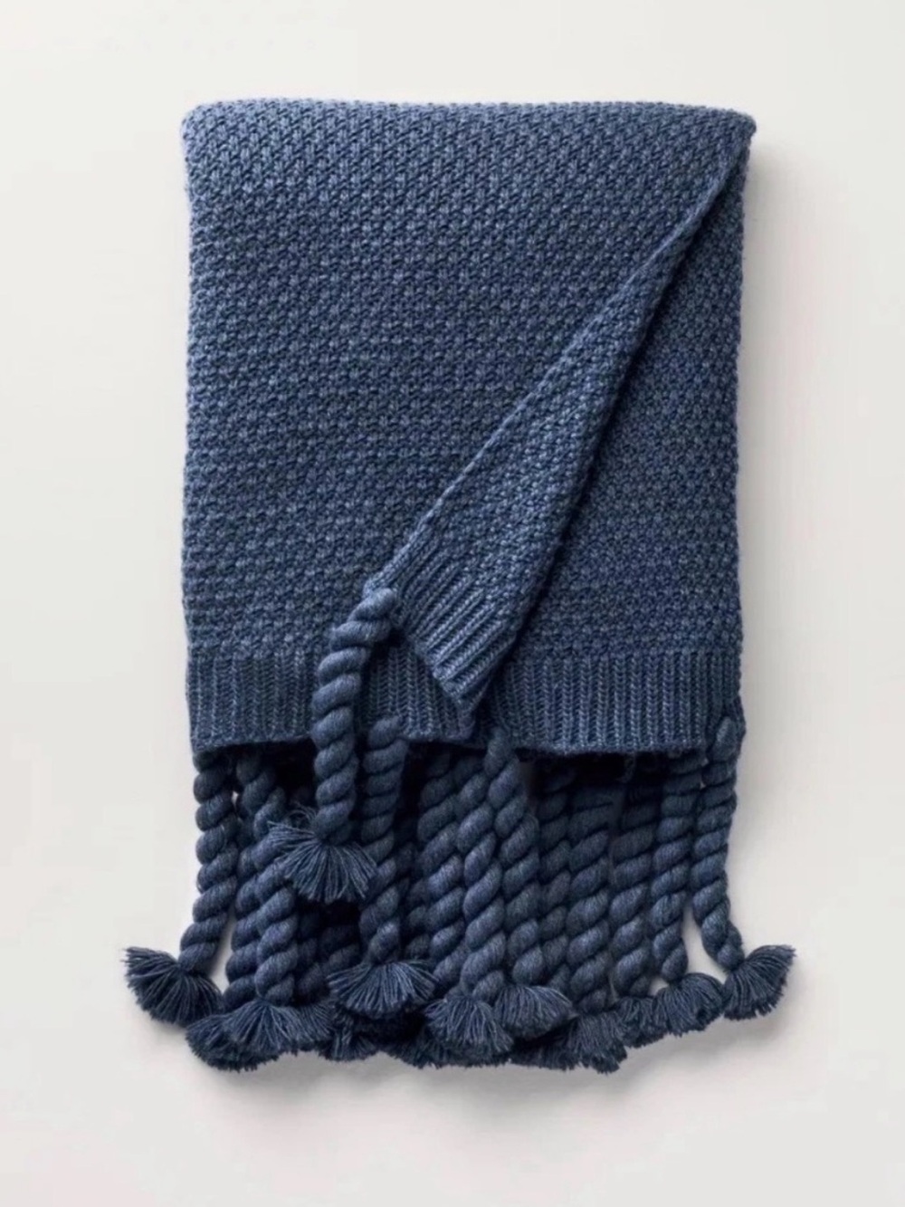 Hearth & Hand Textured Knit Throw Blanket with Twisted Fringe - Navy Blue NEW